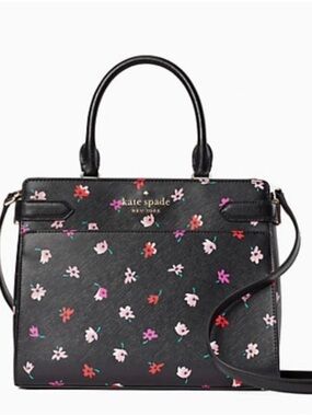 Kate Spade Black Crossbody Bag with Pink and Red Floral Pattern 🌸🌼🌺